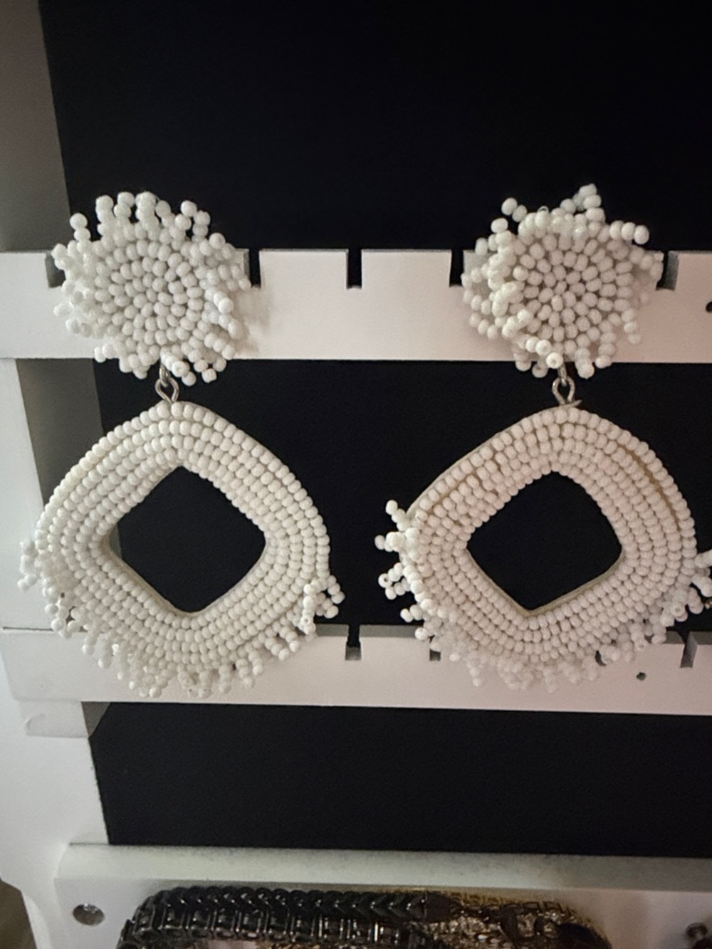 Christian Siriano White Beaded Geometric Drop Earrings
